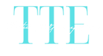 A graphic design featuring the letters 'TTE' in a light aqua blue serif font, with white cursive text reading 'tee gear' layered inside the letters, set against a solid white background.